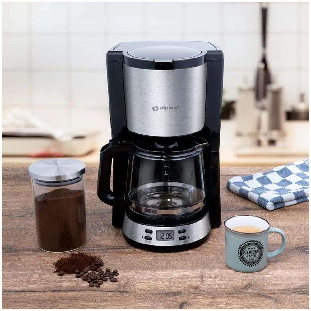 Macchina per Caffè Filtro Alpina 1,5 L 12 Tazze Brocca in Vetro Display Digitale Nero - Foto 2