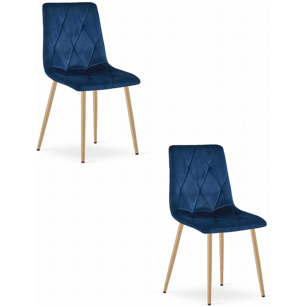 Sedia TYRA in velluto blu navy con gambe color legno x2 - Foto 1