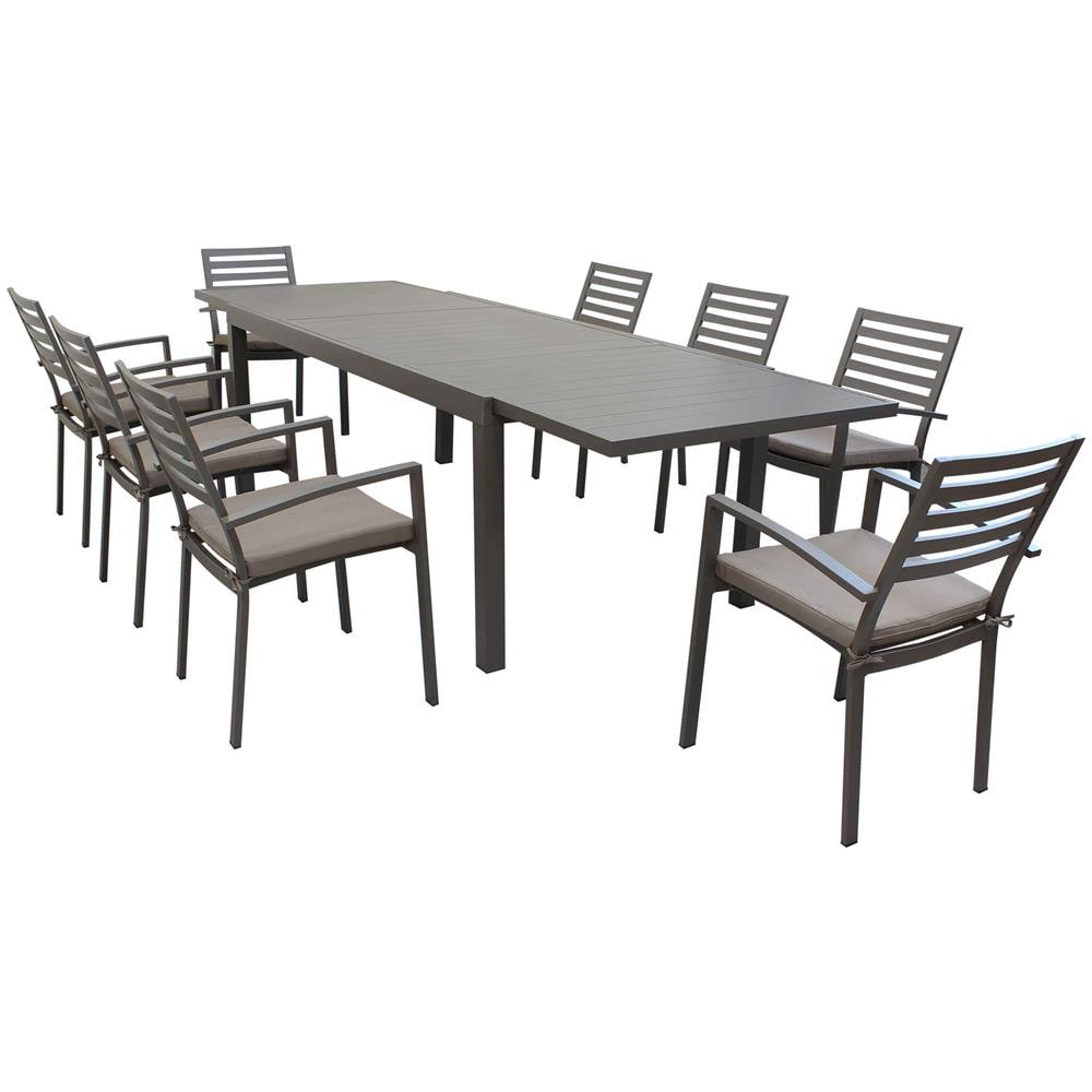 Set Tavolo Giardino Allungabile Rettangolare 200/300 X 100 Con 8 Poltrone In Alluminio Taupe Da Esterno - Foto 1