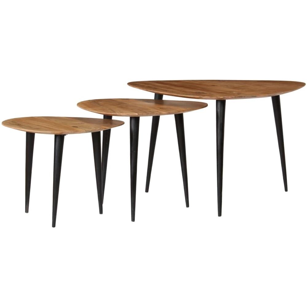 Set Tavolini Da Caffè 3 Pz In Legno Massello D'acacia - Foto 2