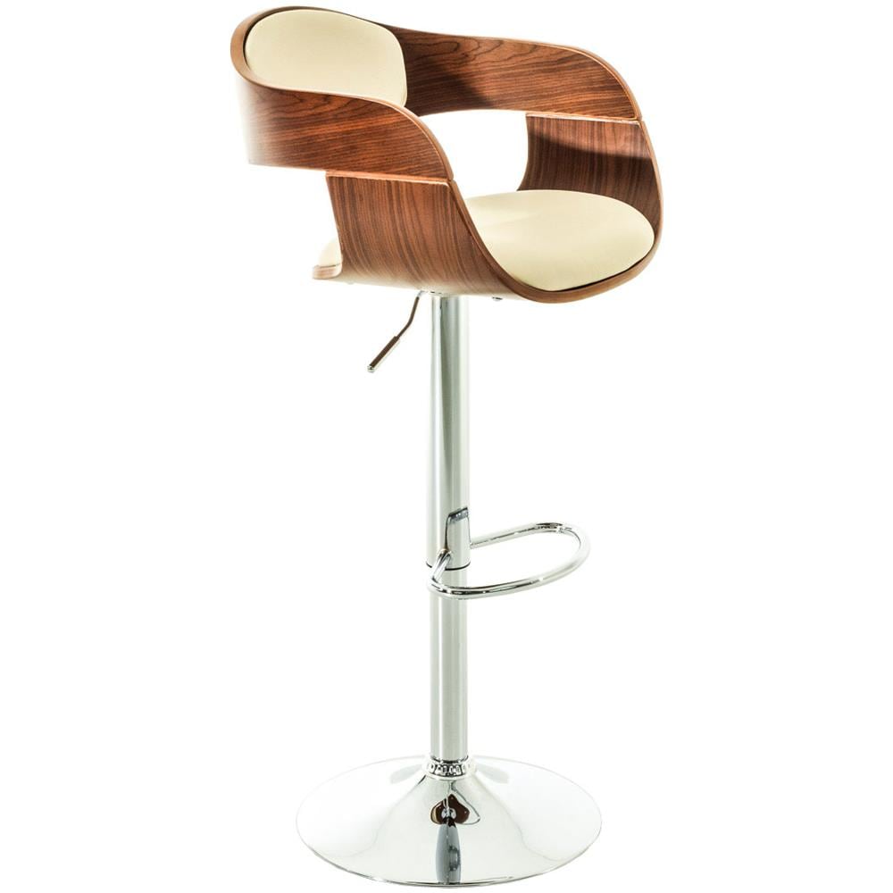 Sgabello rétro Kingston con Braccioli - Sgabello Bar Girevole 360° in Similpelle e Legno I Sgabello Alto Bancone Regolabile 63-77cm Noce / Crema - Foto 1