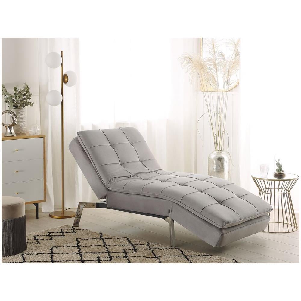 Chaise Longue Regolabile In Velluto Grigio Chiaro Loiret - Foto 2