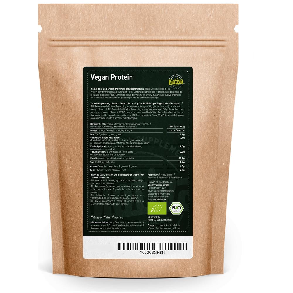 Frullato Proteico Vegano Bio - 900g - 83% Proteine - 23g Albume - Qualità Ottima Biologica - Senza Soia - Vegano - Foto 2