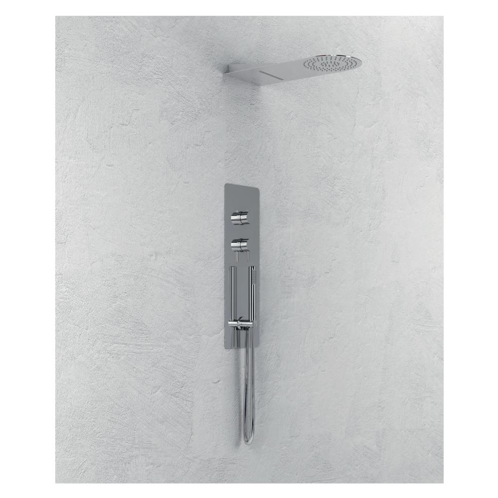 Wall Kit A Parete Da Incasso A Muro Acciaio Inox + Soffione Doccia A Parete Acciaio Inox Punta Tonda Con Cascata - Foto 3