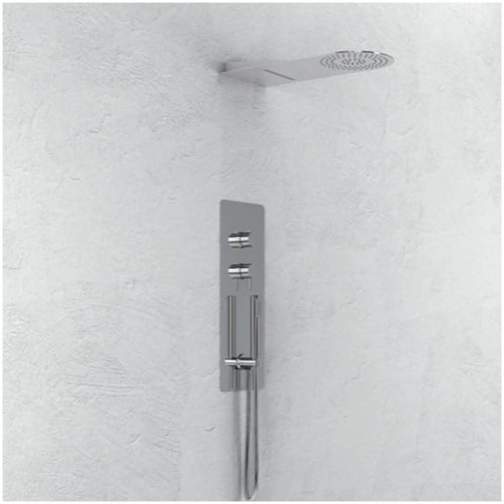 Wall Kit A Parete Da Incasso A Muro Acciaio Inox + Soffione Doccia A Parete Acciaio Inox Punta Tonda Con Cascata - Foto 1