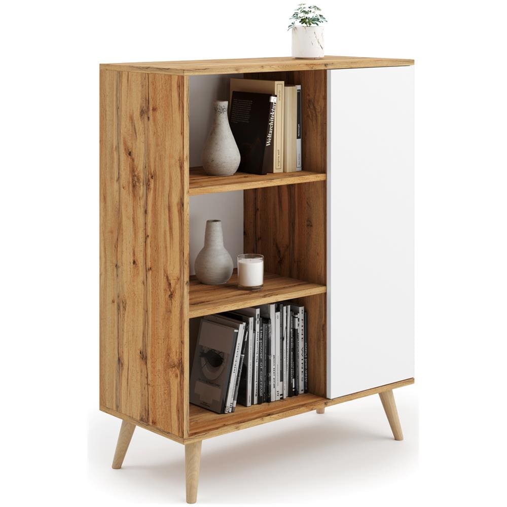 Fondi Mobile, Libreria, Cassettiera Soppalco, Scaffale Scandinavo Rovere Wotan E Bianco - Foto 1