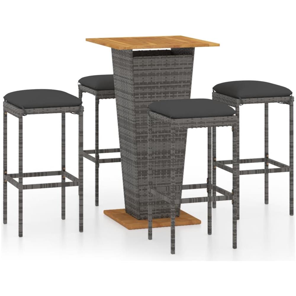 Set da Bar da Giardino 5 pz con Cuscini in Polyrattan Grigio - Foto 1
