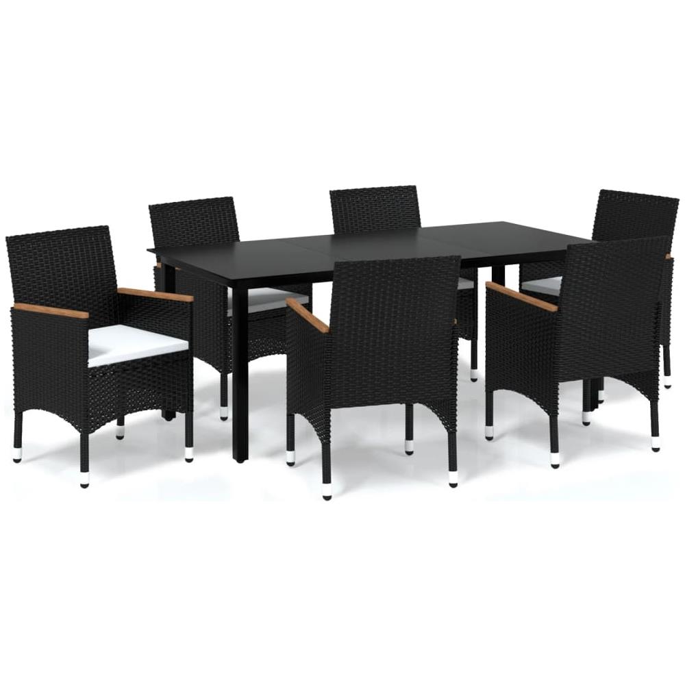 Set Da Pranzo Per Giardino 7 Pz Con Cuscini Polyrattan Nero - Foto 2