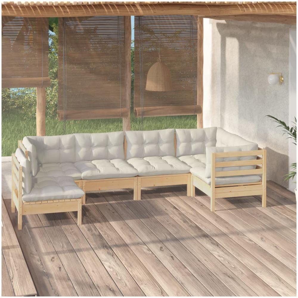 Set Divani Da Giardino 6 Pz Con Cuscini Crema In Massello Di Pino - Foto 1