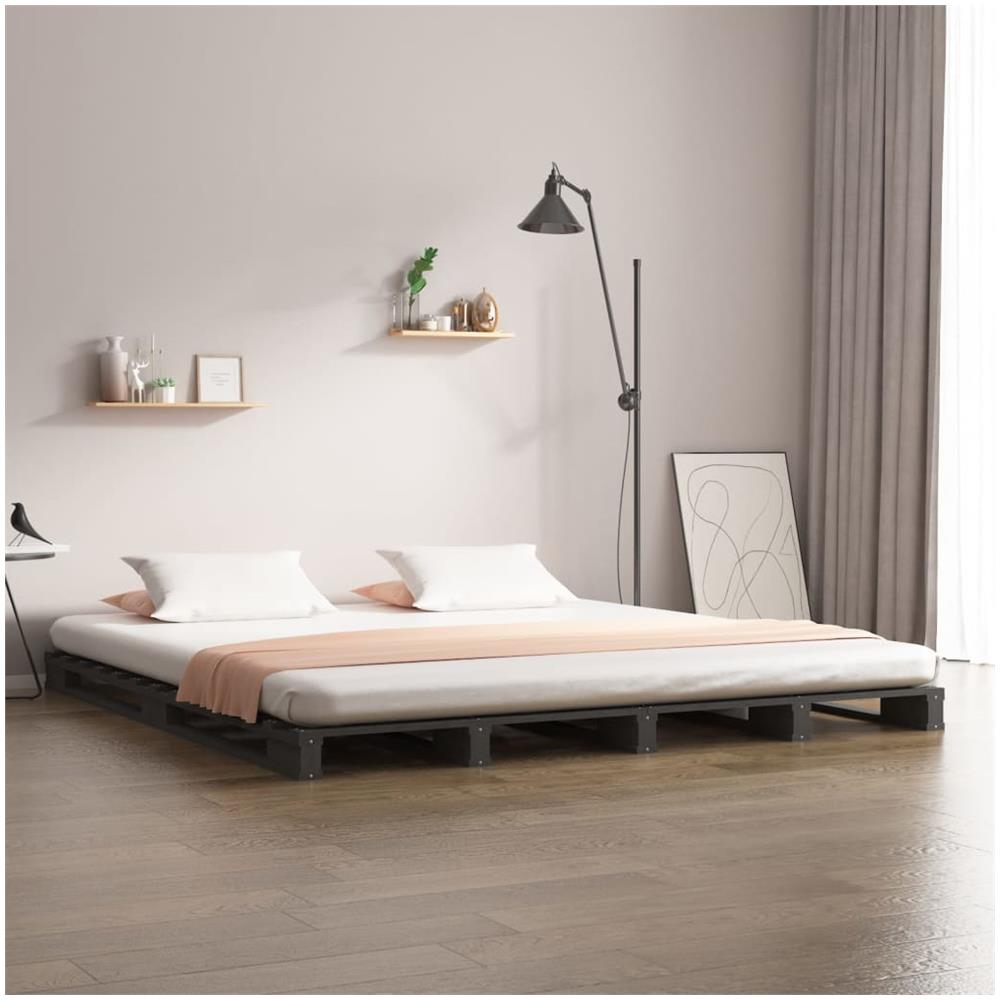 Letto a Pallet Grigio 120x200 cm in Legno Massello di Pino - Foto 1