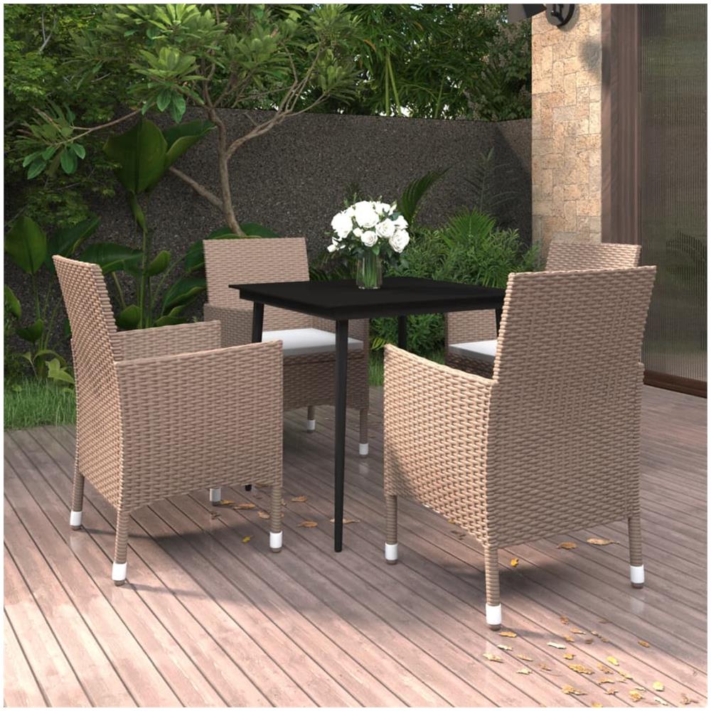 Set Da Pranzo Per Giardino 5 Pz Con Cuscini Polyrattan E Vetro - Foto 1