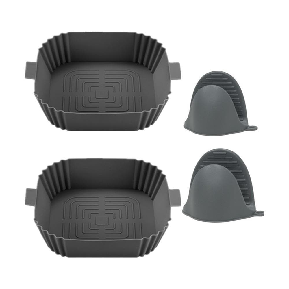 Confezione Da 2 Pentole In Silicone Per Friggitrice Ad Aria Con Guanti Grey - Foto 1