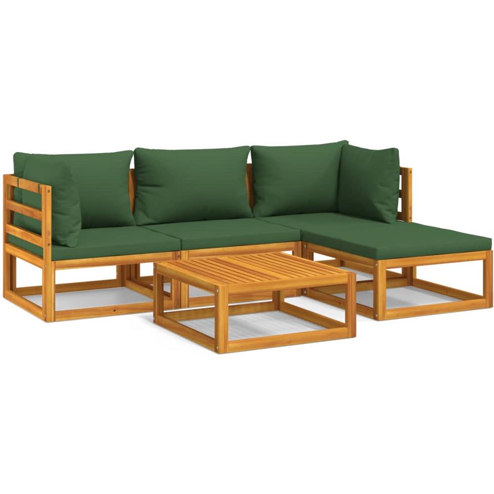 Set Salotto Da Giardino 5pz Con Cuscini Verdi Legno Massello - Foto 2