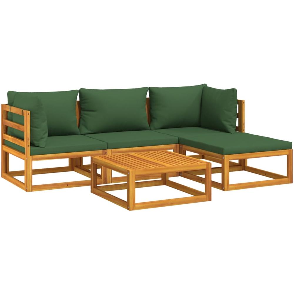 Set Salotto Da Giardino 5pz Con Cuscini Verdi Legno Massello - Foto 3