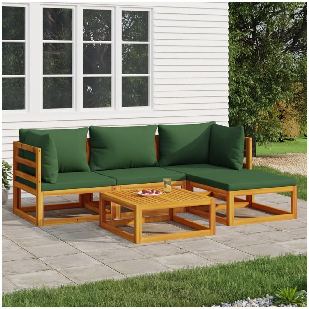 Set Salotto Da Giardino 5pz Con Cuscini Verdi Legno Massello - Foto 1
