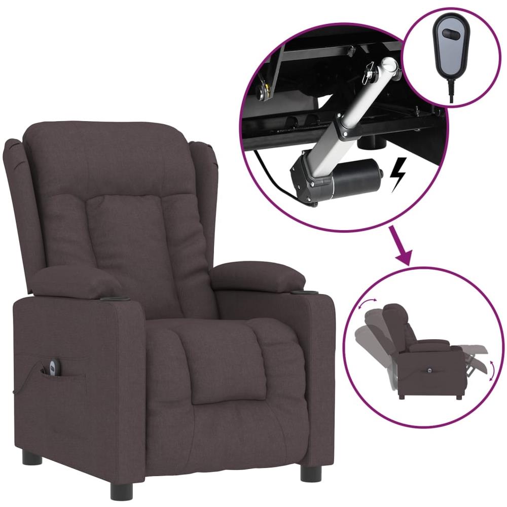 Poltrona Elettrica Reclinabile Marrone Scuro In Tessuto - Foto 2