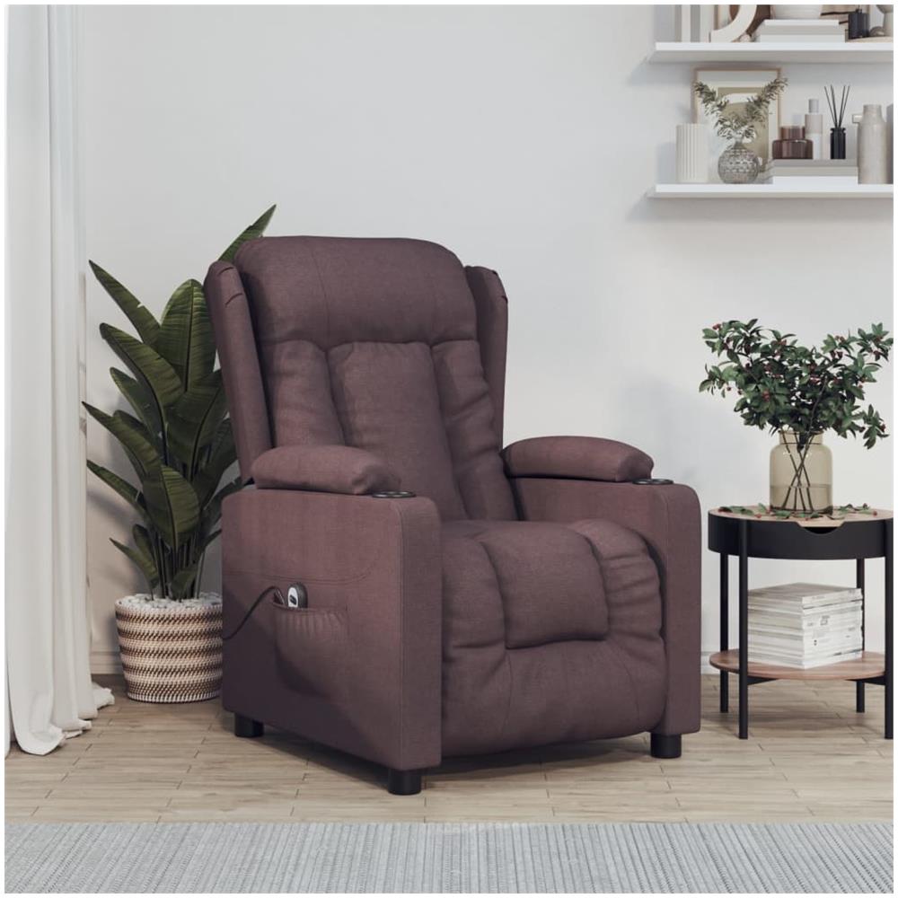 Poltrona Elettrica Reclinabile Marrone Scuro In Tessuto - Foto 1