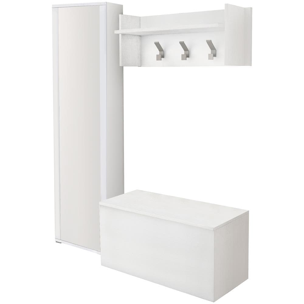 Mobile Da Ingresso Mirtilla, Entratina Moderna Con Appendiabiti, Mobile Con Scarpiera, Armadietto Con Specchio, Cm 50x32h182, Bianco - Foto 2