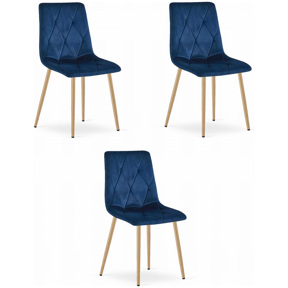Sedia TYRA in velluto blu navy con gambe color legno x3 - Foto 1