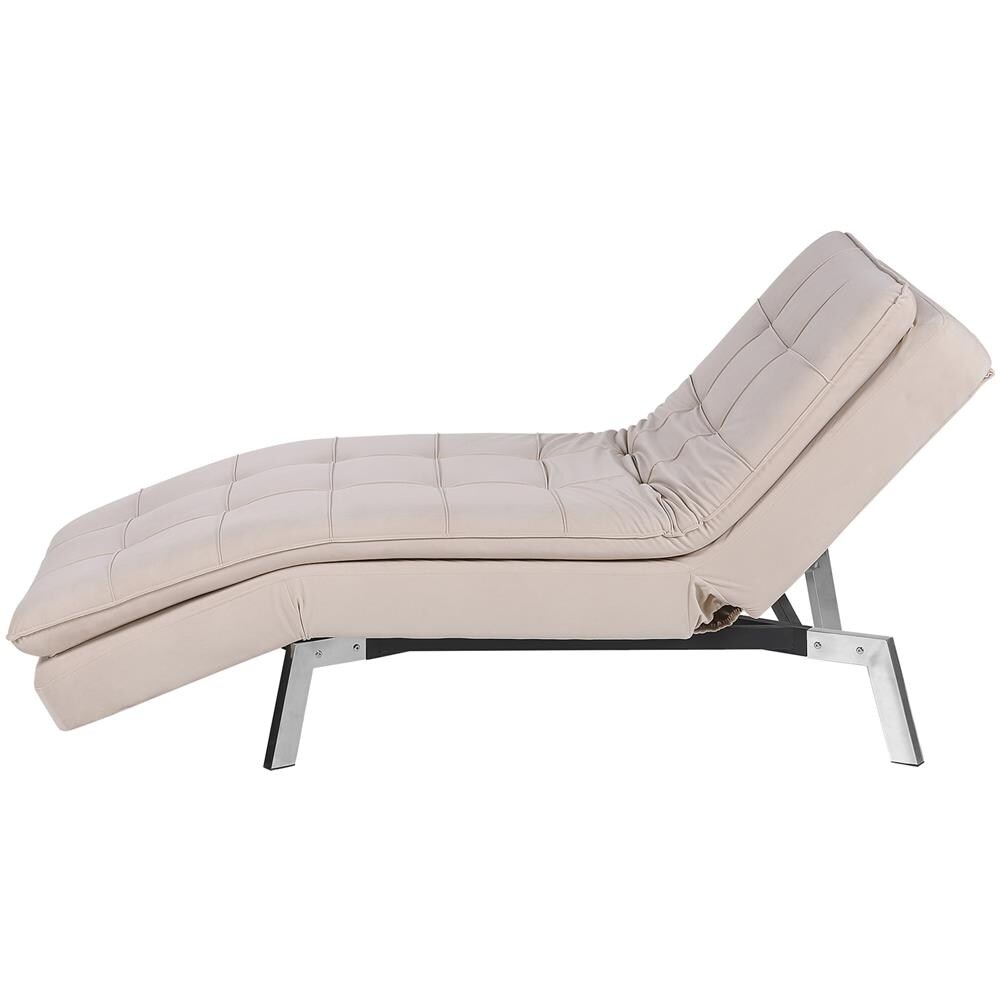 Chaise Longue Regolabile In Velluto Beige Loiret - Foto 1