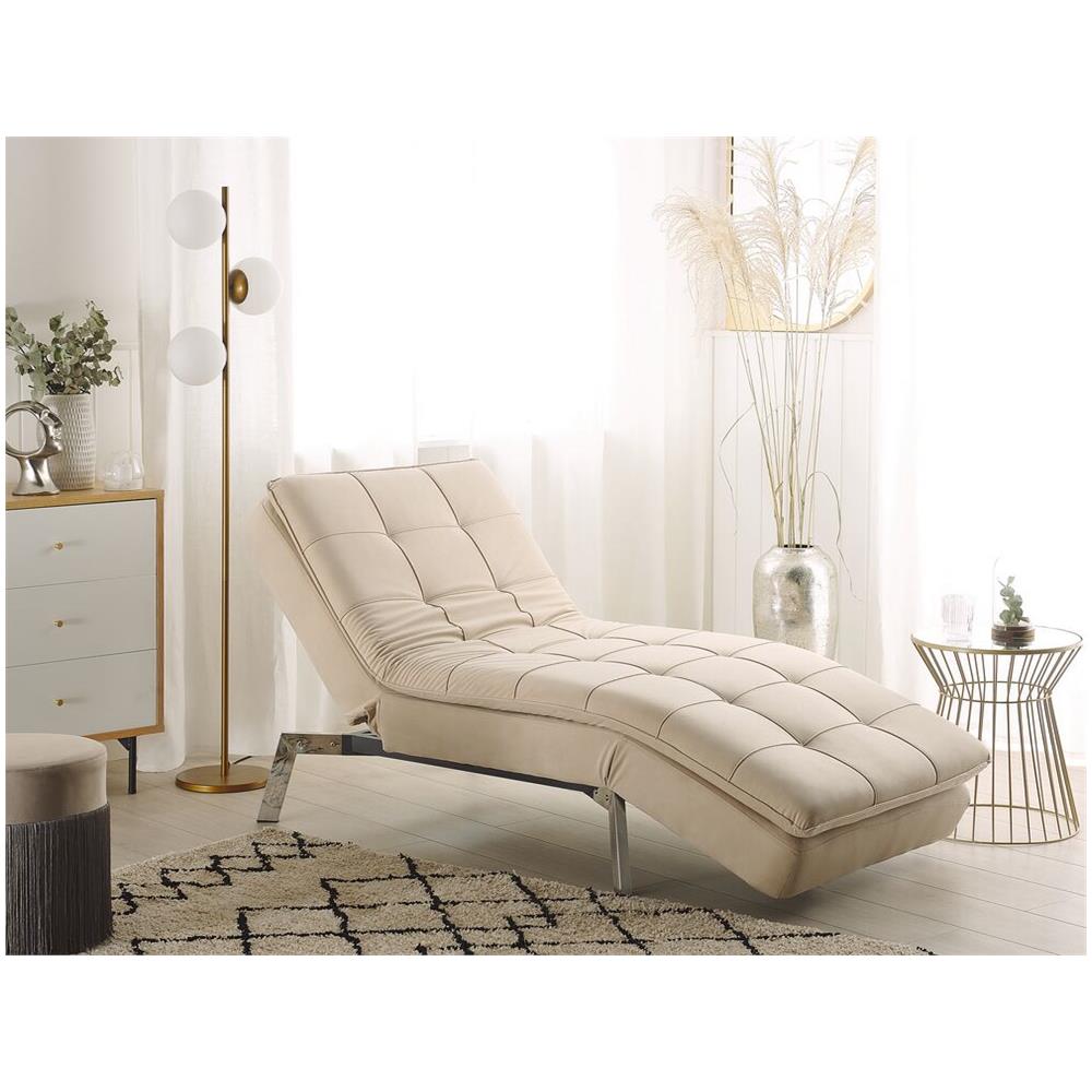 Chaise Longue Regolabile In Velluto Beige Loiret - Foto 2