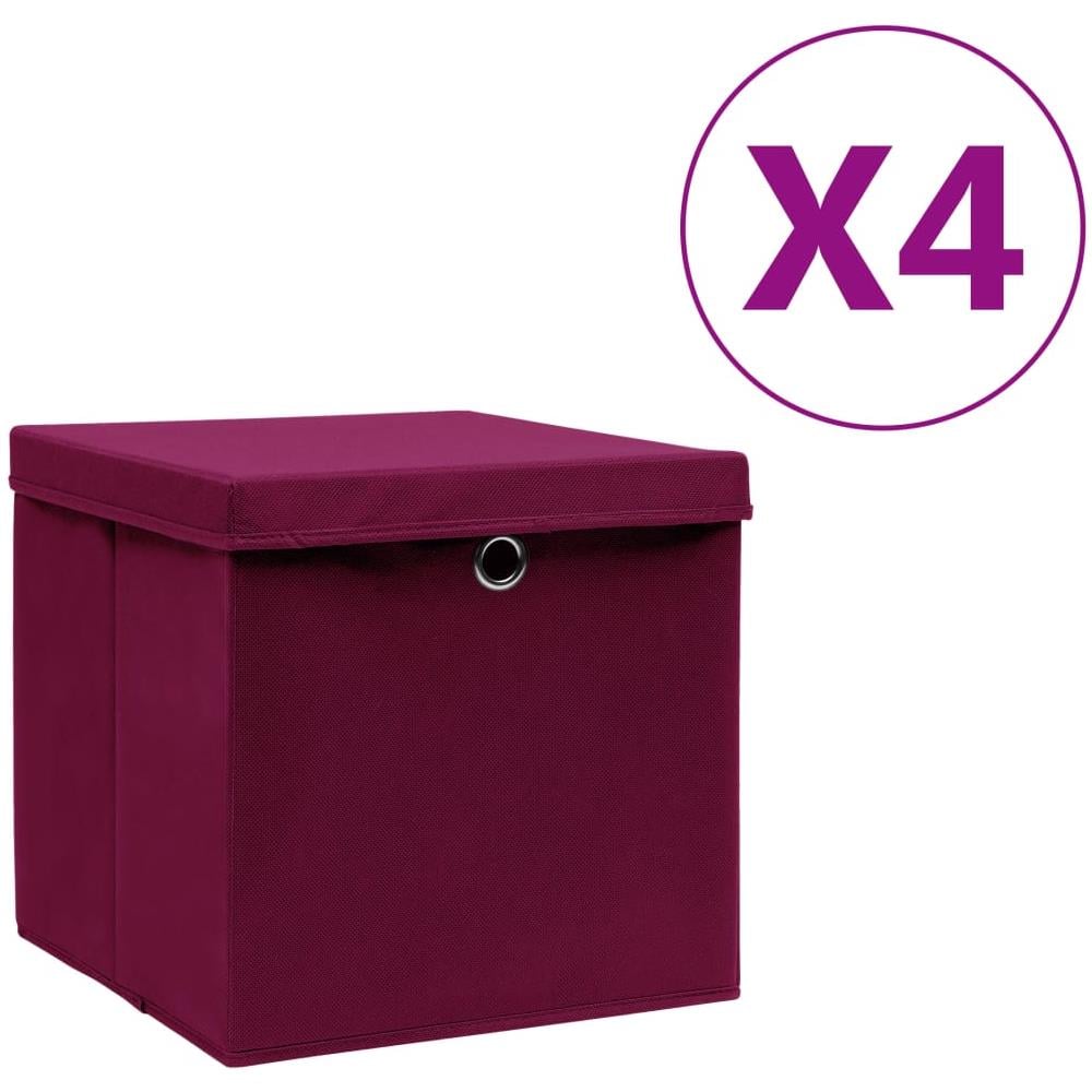 Contenitori con Coperchio 4 pz 28x28x28 cm Rosso Scuro - Foto 1