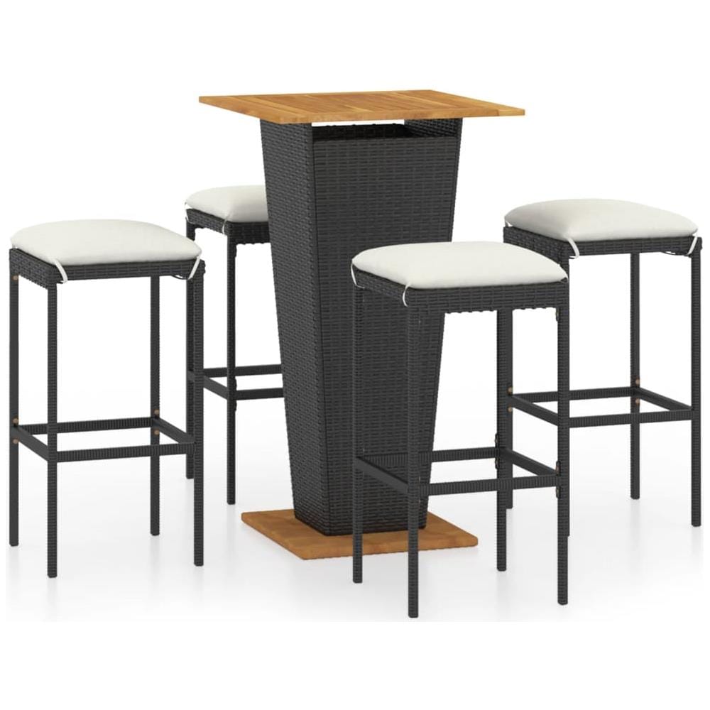 Set da Bar da Giardino 5 pz con Cuscini in Polyrattan Nero - Foto 1