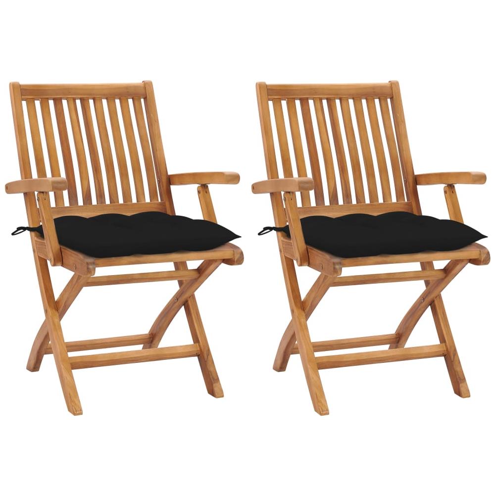 Sedie da Giardino 2 pz con Cuscini Neri in Massello di Teak - Foto 1
