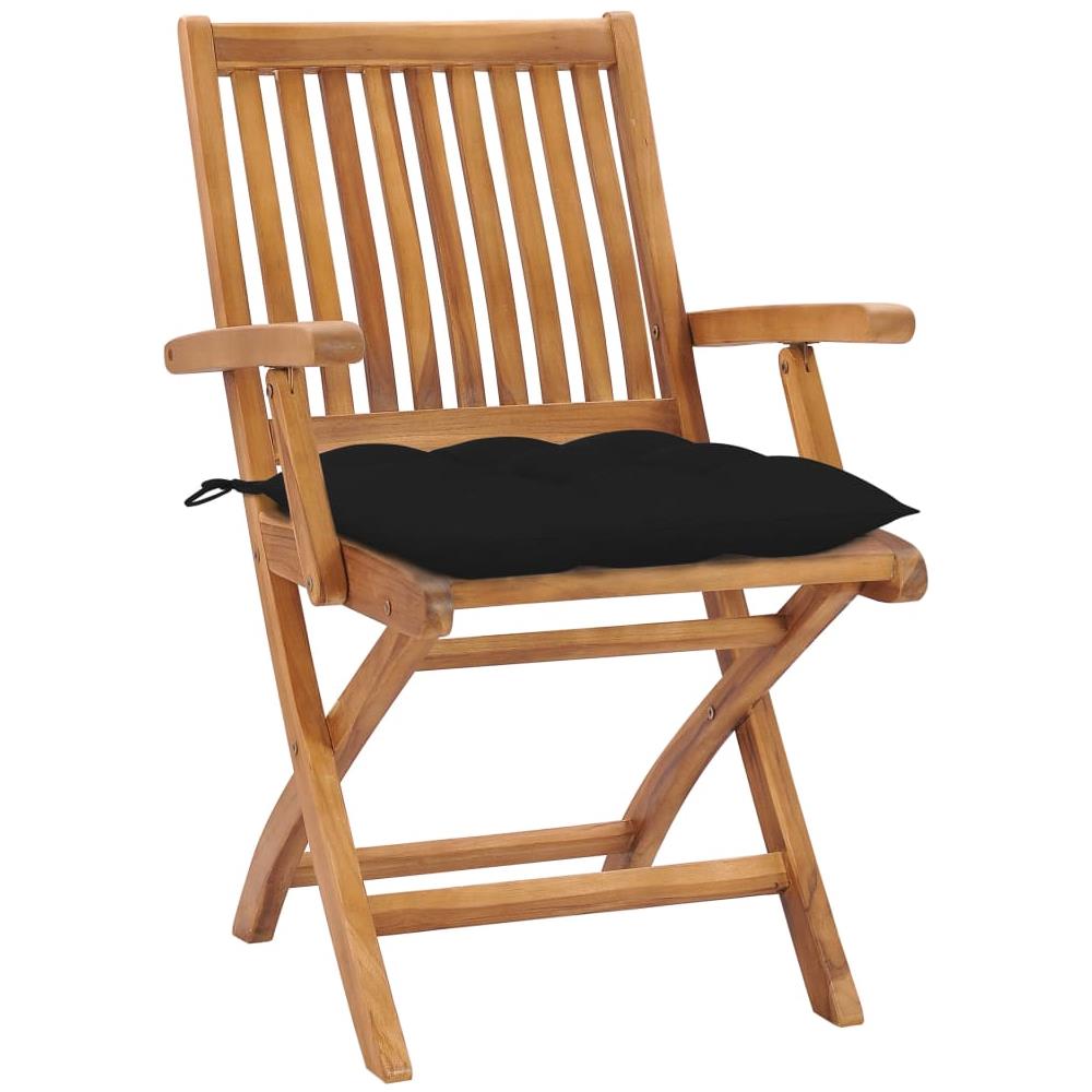 Sedie da Giardino 2 pz con Cuscini Neri in Massello di Teak - Foto 2