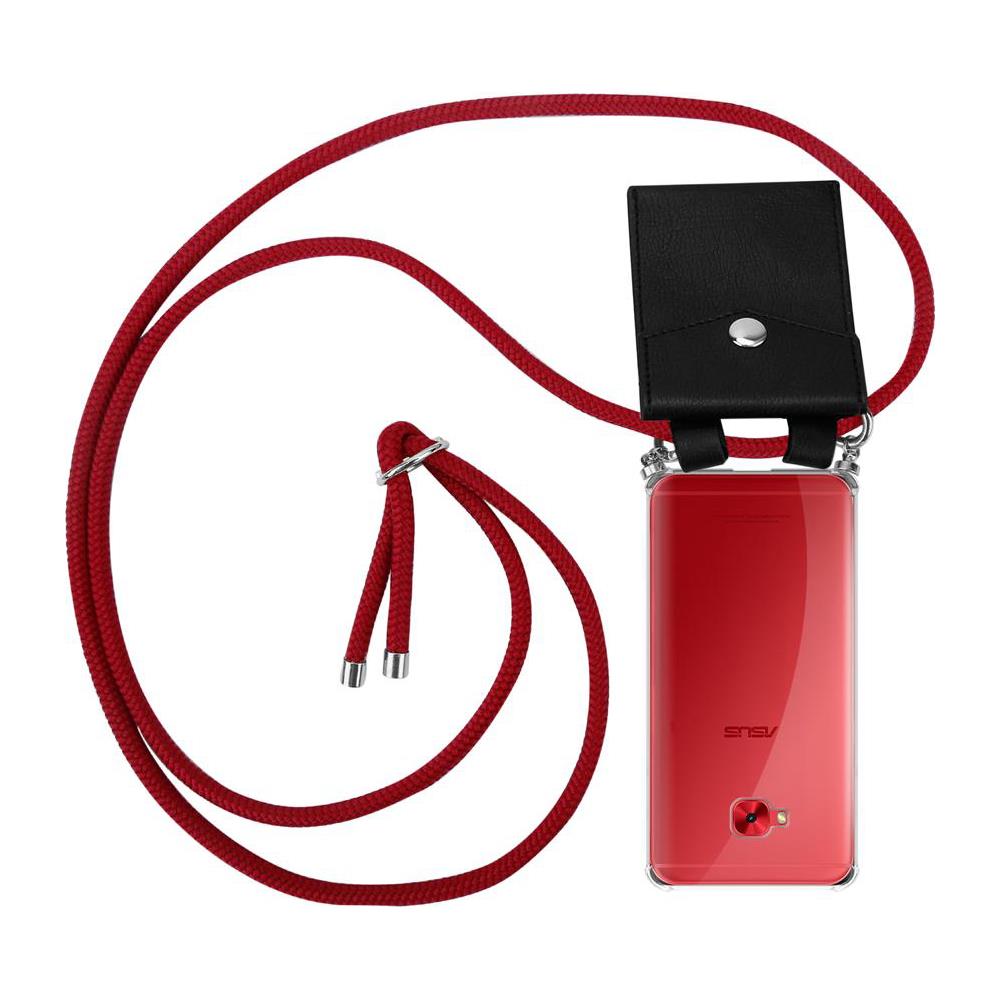Catena Di Telefoni Cellulari Compatibile Con Asus Zenfone 4 Selfie Pro In Rosso Rubino - Coperchio Protettivo In Silicone Con Anelli D'argento, Cinturino In Corda E Custodia Staccabile - Foto 1