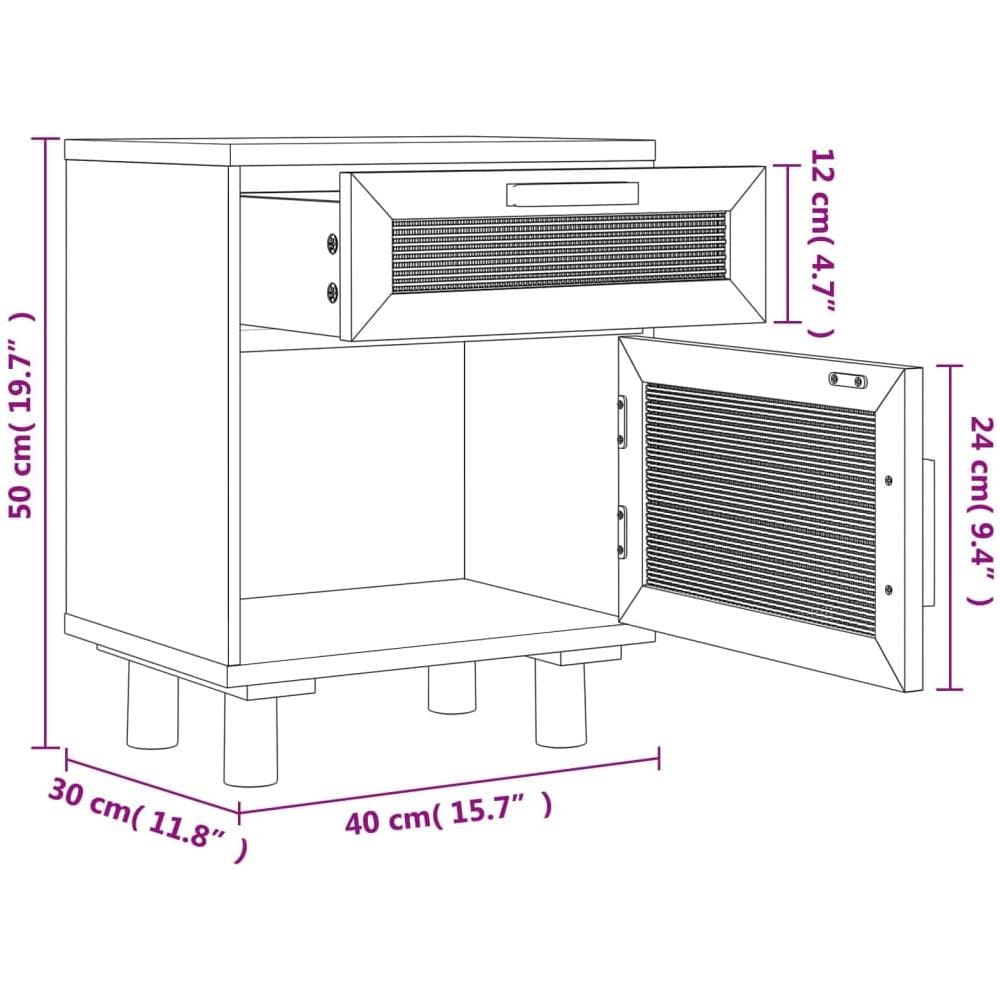 Comodini 2 Pz Neri In Legno Massello Di Pino E Rattan Naturale - Foto 8