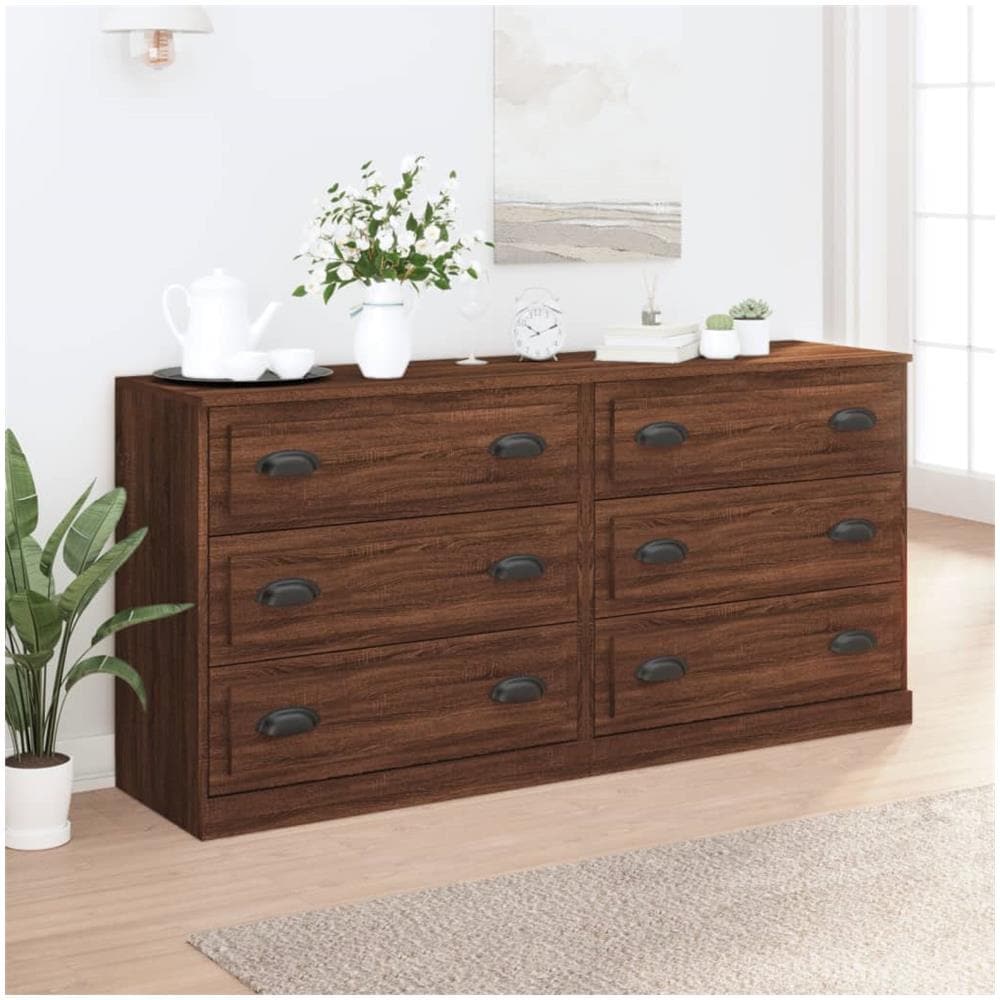 VidaXL Credenze In Legno Multistrato 2 Pezzi – Rovere Marrone 70x35,5x67,5 Cm