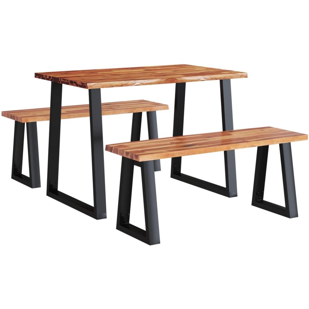 Set Da Pranzo 3 Pz Con Bordi Vivi In Legno Massello Di Acacia - Foto 2