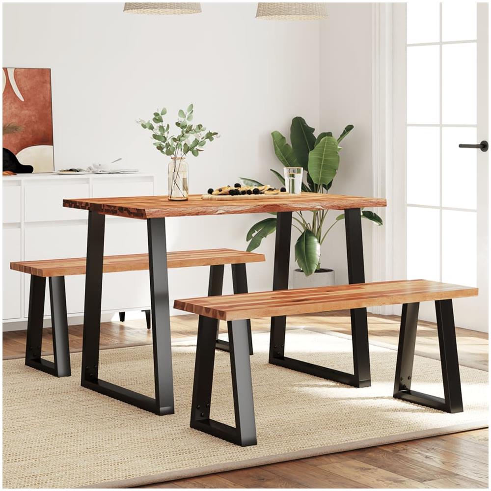 Set Da Pranzo 3 Pz Con Bordi Vivi In Legno Massello Di Acacia - Foto 1