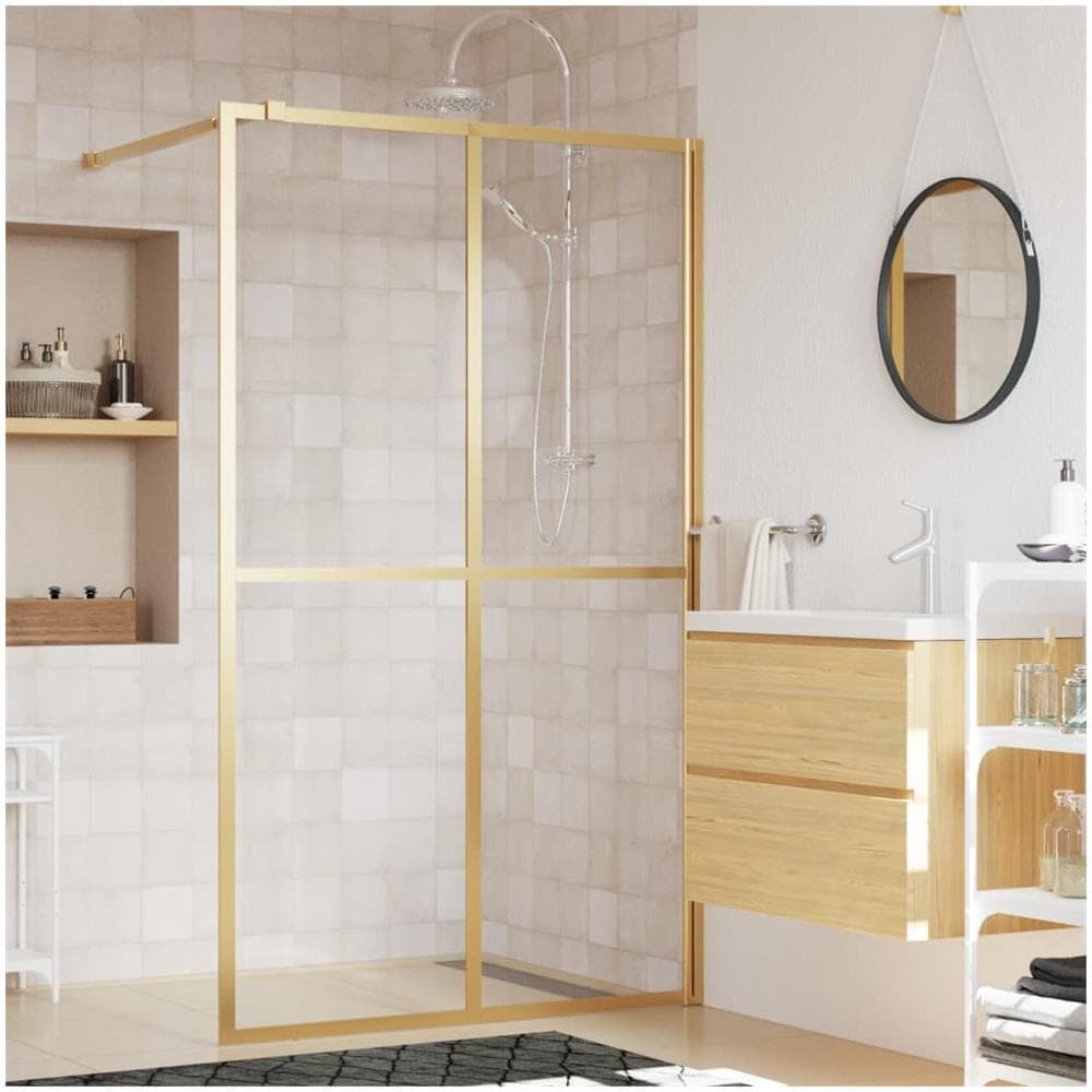 Parete Per Doccia Walk-in Vetro Trasparente Esg 140x195 Cm Oro - Foto 1
