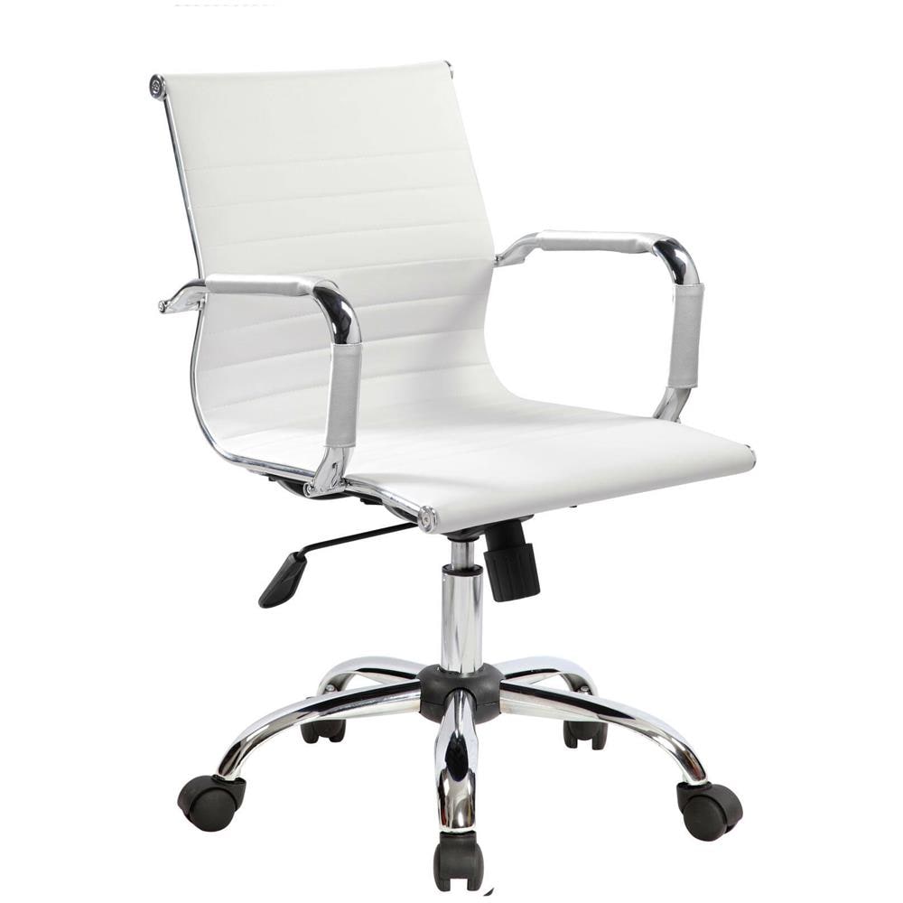 Sedia Con Ruote Gallico, Poltrona Direzionale Con Braccioli, Sedia Ergonomica Da Ufficio, Bianco, 62x54h92/102 Cm - Foto 1