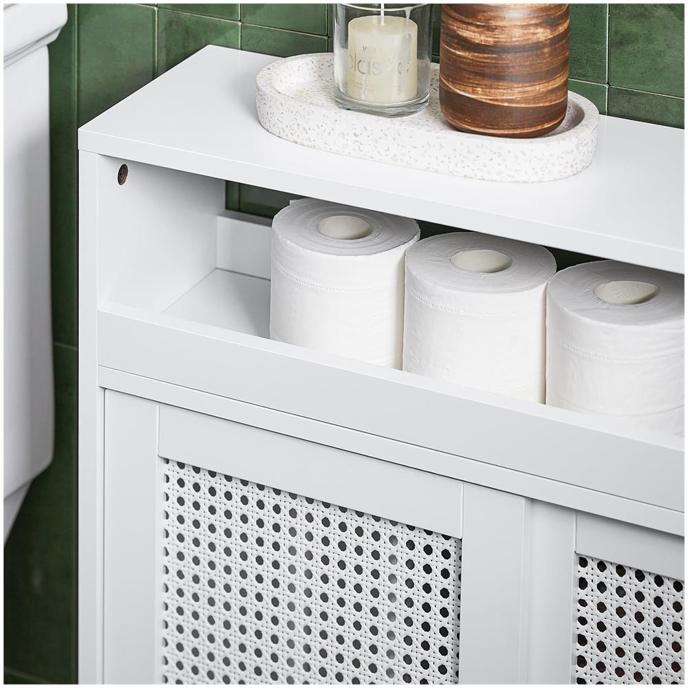Mobile Nicchia Con Ruote Carrellino Salvaspazio Con Due Ante Scorrevoli In Rattan Mobile Bagno Bianco 20x65x70cm Bzr119-w - Foto 2