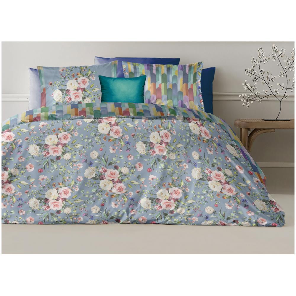 Copripiumino Double Face Matrimoniale Digitale Cotone Percalle Dis.Flower   - Foto 1