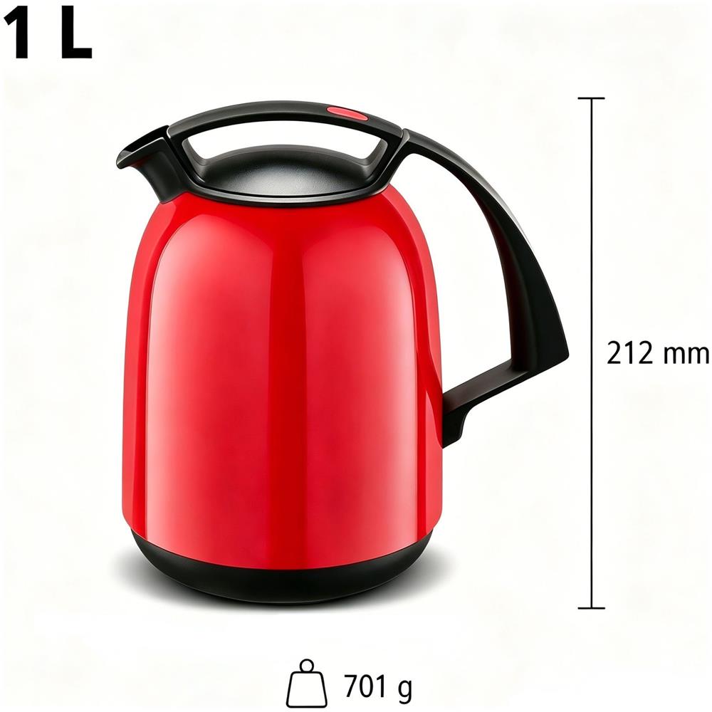 Borraccia termica 1L - 810 FAY - Bicchiere in vetro, Senza BPA - Per tè e caffè - Rosso - Foto 2