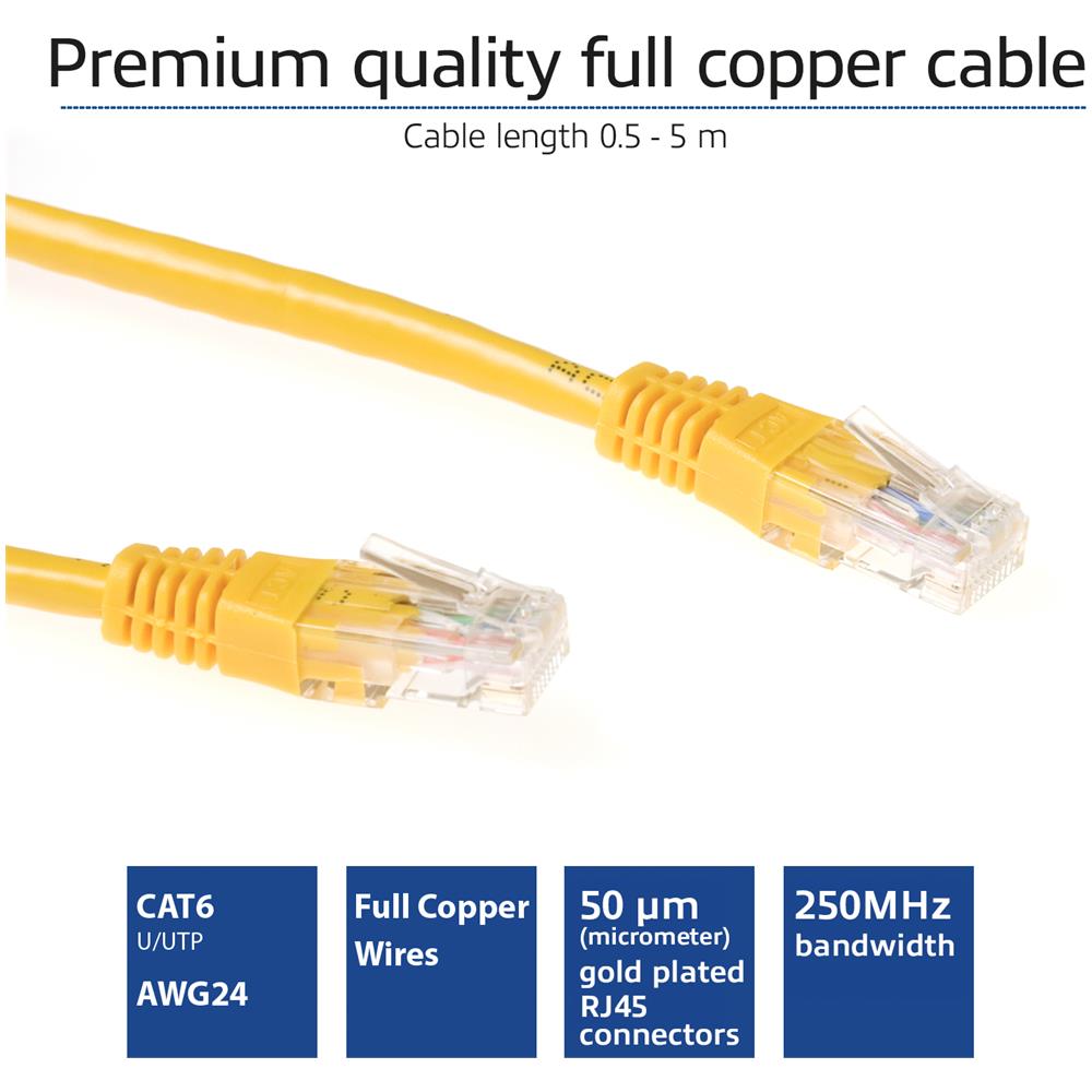 Cavo Rete ACT - Categoria 6 - for Dispositivo di rete - 1,50 m - 1 x RJ-45 Maschio Rete - 1 x RJ-45 Maschio Rete - Cavo patch - Giallo - Foto 2