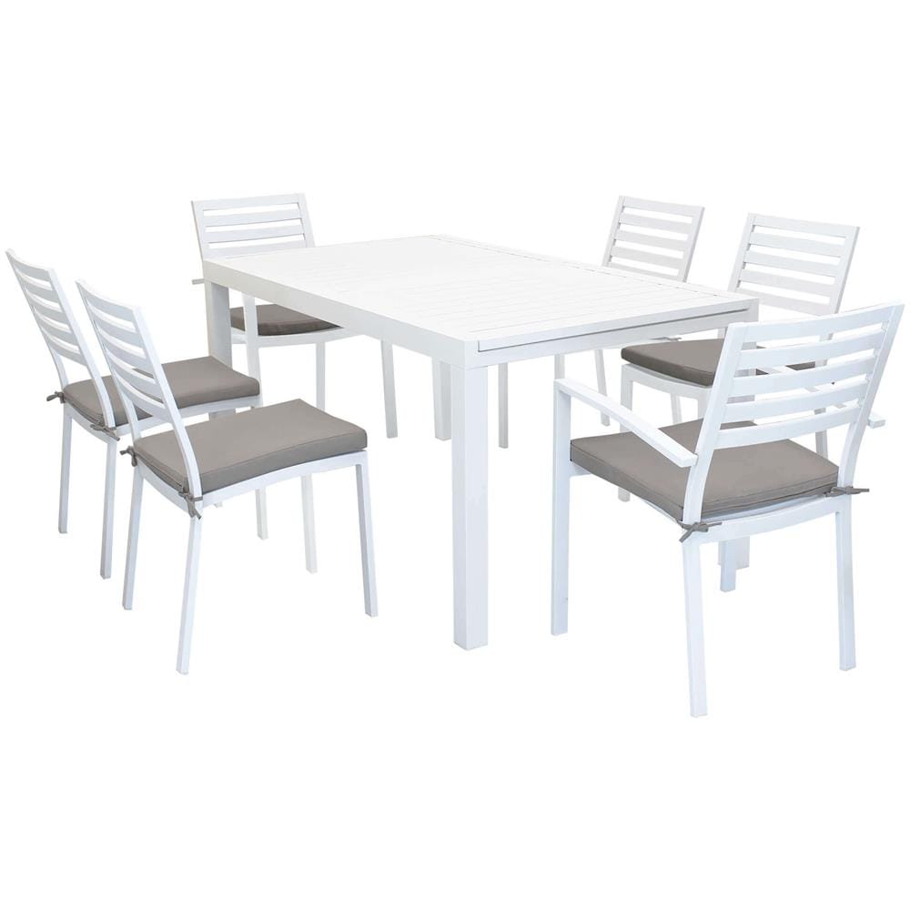 Set Tavolo Giardino Allungabile Rettangolare 160/240 X 90 Con 4 Sedie E 2 Poltrone In Alluminio Bianco Da Esterno - Foto 1