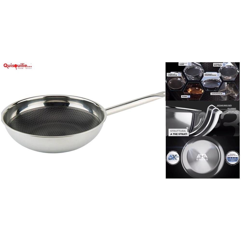 Padella In Acciaio Inox 18/10 Qualità Professionale Ax Active Triplo Strato Antiaderente Adatta Per Induzione - 28 Wok - Foto 1