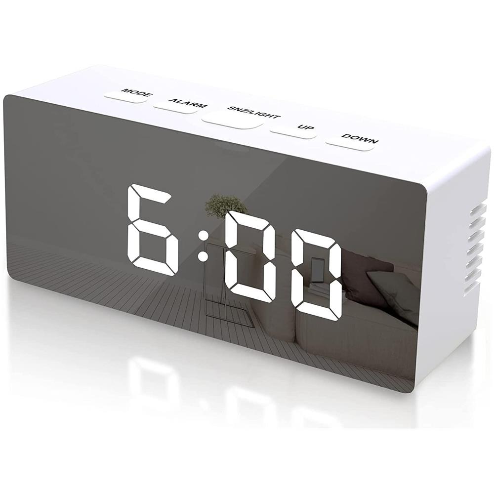 Sveglia Digitale A Led Con Superficie A Specchio Bianca - Foto 1
