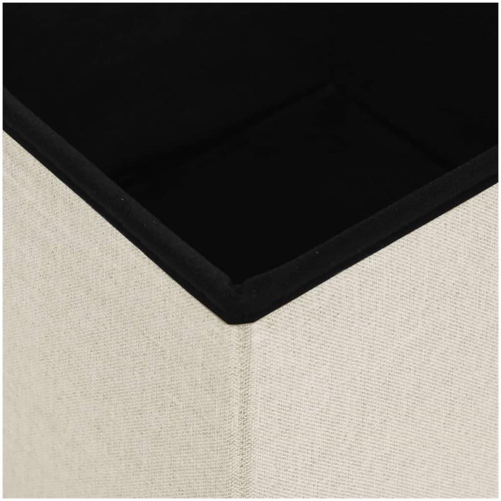 Pouf Con Contenitore Pieghevoli 2 Pz Bianco Crema In Simil Lino - Foto 2
