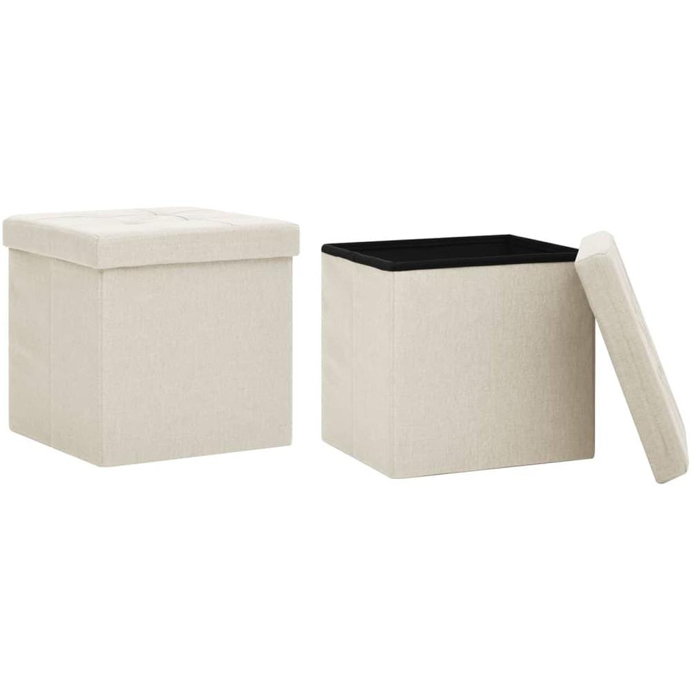 Pouf Con Contenitore Pieghevoli 2 Pz Bianco Crema In Simil Lino - Foto 1