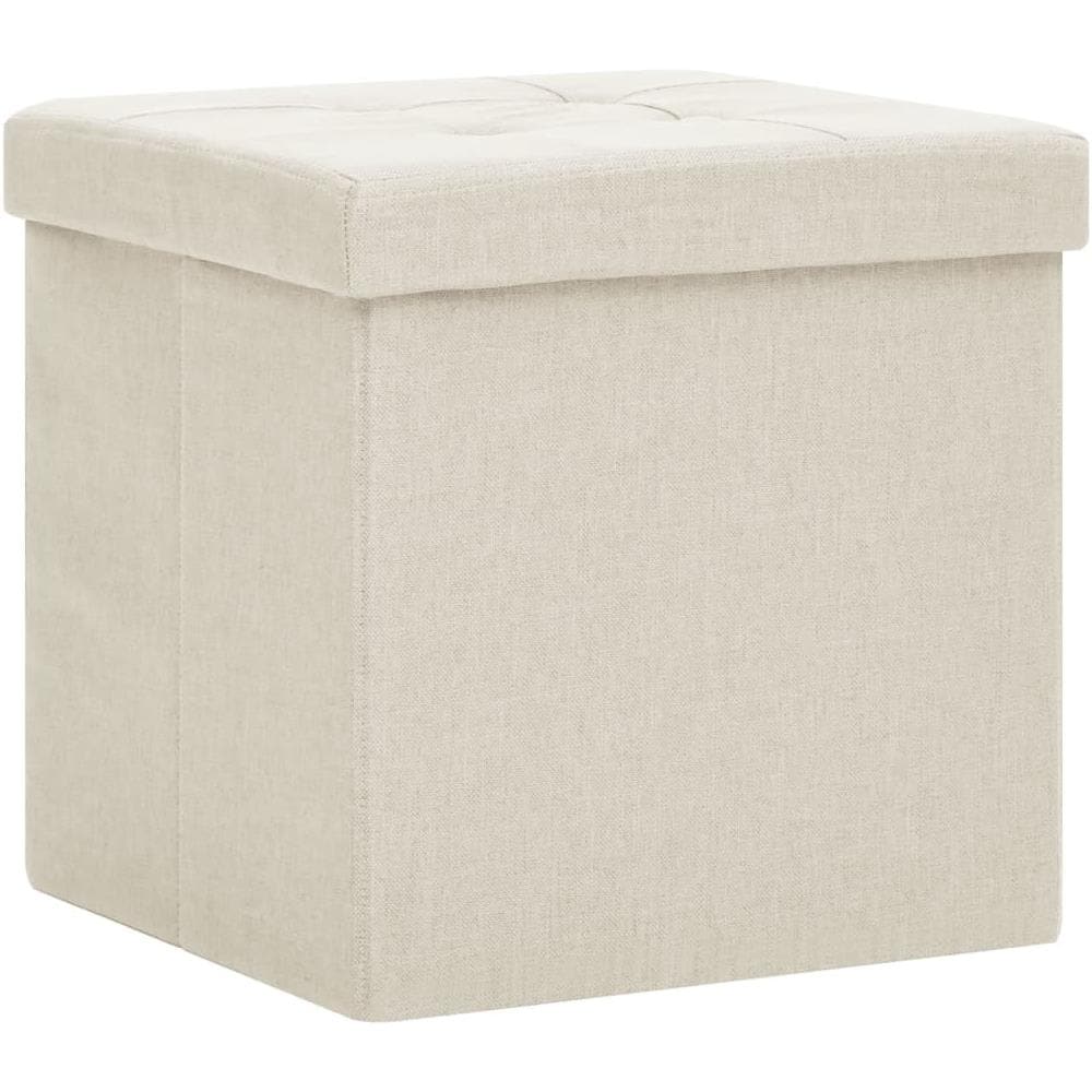 Pouf Con Contenitore Pieghevoli 2 Pz Bianco Crema In Simil Lino - Foto 8