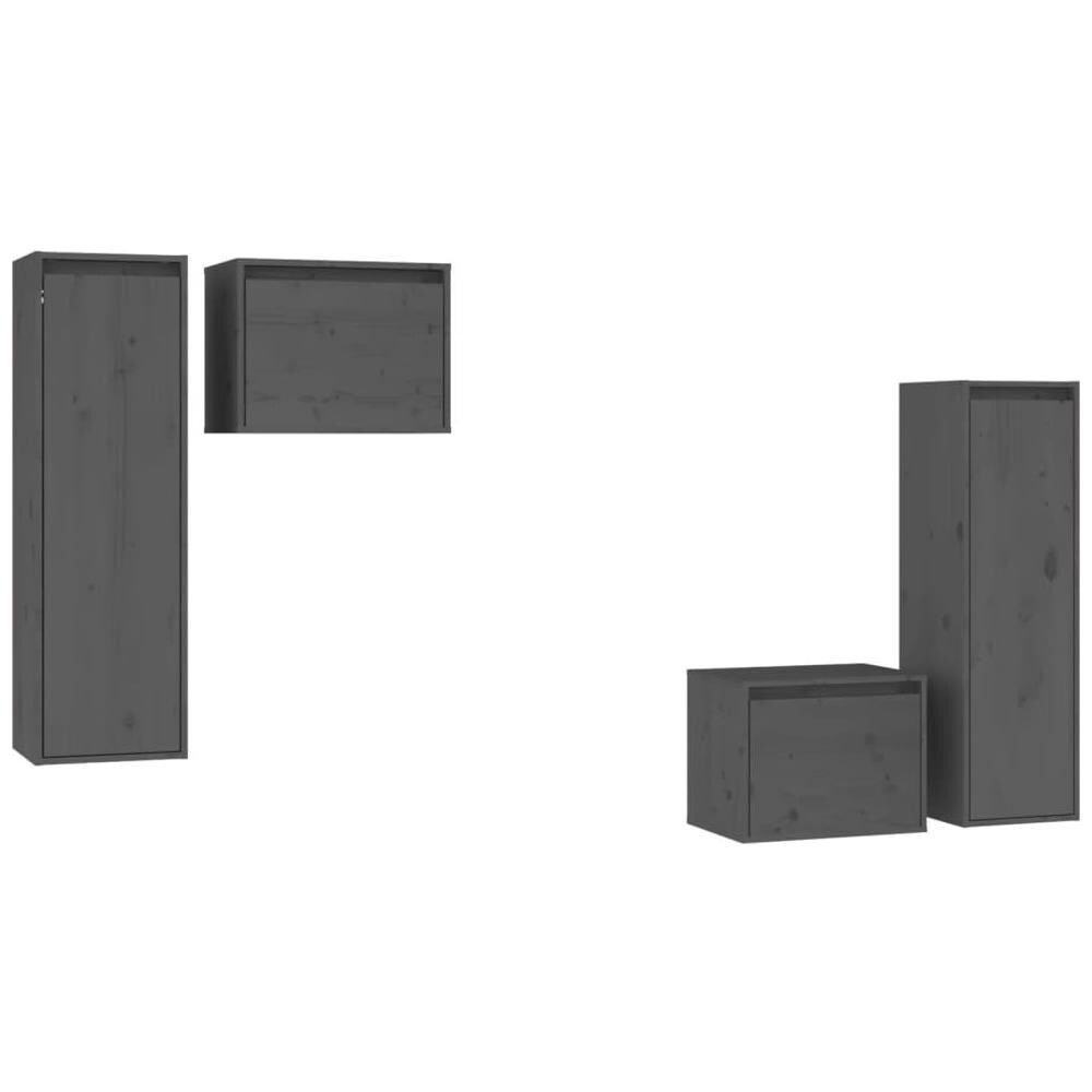 Mobili Porta Tv 4 Pz Grigi In Legno Massello Di Pino - Foto 1