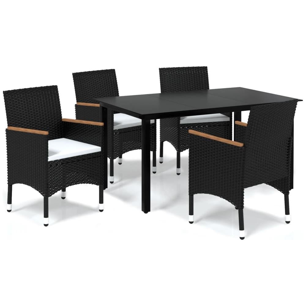Set Da Pranzo Per Giardino 5 Pz Con Cuscini Polyrattan Nero - Foto 2