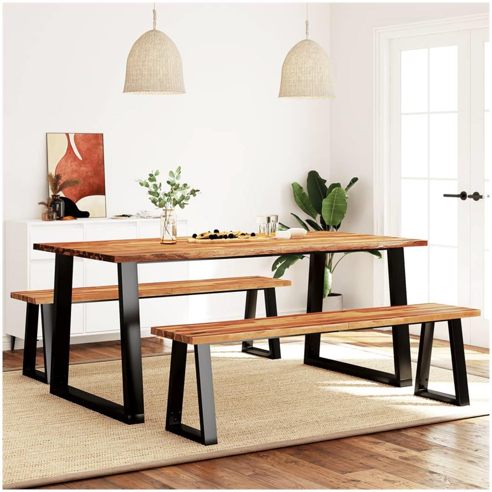 Set Da Pranzo 3 Pz Con Bordi Vivi In Legno Massello Di Acacia - Foto 1