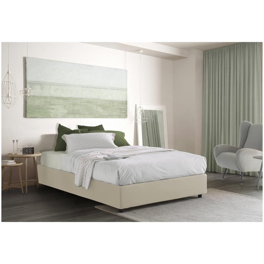 Letto Matrimoniale Elisa, Letto Contenitore Con Rivestimento In Tessuto, 100% Made In Italy, Apertura Frontale, Adatto Per Materasso Cm 160x190, Beige - Foto 1